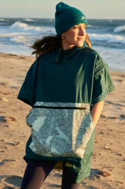 Voited Poncho - Deep Teal -JOLYN Sales Accessories Voited Poncho Ocean Navy Front Jaime Collins