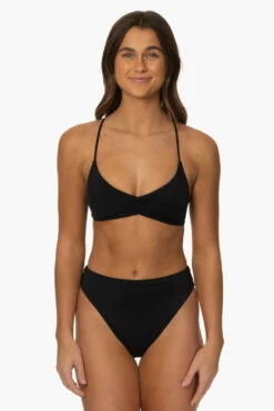Leandra Bikini Bottom - Black -JOLYN Sales Surf Bottoms Leandra Solid Black Front MiaClark 011623