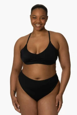 Leandra Bikini Bottom - Black -JOLYN Sales Surf Bottoms Leandra Solid Black Front Zarria 010423