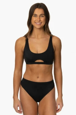 Nora Bikini Bottom - Black -JOLYN Sales Surf Bottoms Nora Solid Black Front MiaClark 011623
