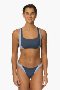 Valentina Bikini Bottom - Laguna Blue -JOLYN Sales Surf Bottoms Valentina Solid Laguna Blue Front MiaClark 011623