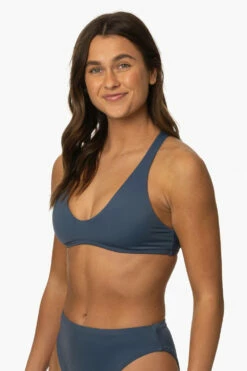 Aster Bikini Top - Laguna -JOLYN Sales Surf Tops Aster Solid Laguna SideFront MiaClark 011623