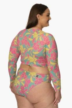 Moana Long Sleeved Crop Rashie - Treasure Island -JOLYN Sales Surf Tops Moana Print TreasureIsland BackSide AdrianaK 011923