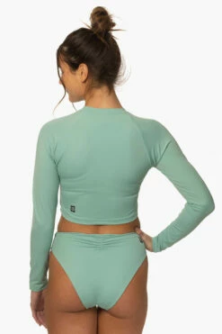 Moana Long Sleeved Crop Rashie - Newport -JOLYN Sales Surf Tops Moana Solid Newport Back MiaClark 011623