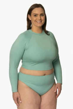 Moana Long Sleeved Crop Rashie - Newport -JOLYN Sales Surf Tops Moana Solid Newport SideFront2 AdrianaK 011923