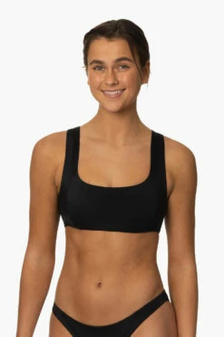 Paige Bikini Top - Black 8 Paige Bikini Top - Black -JOLYN Sales Surf Tops Paige Solid Black FrontSide MiaClark 011623