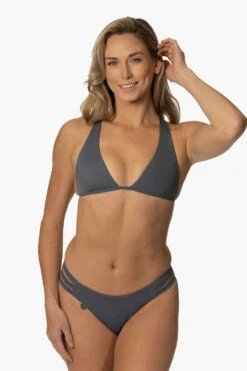 Flair Bikini Bottom - Graphite -JOLYN Sales Swim Bottoms Flair Solid Graphite Front CourtneySurf ChristinaQuakernik 021123