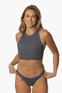 Playa Bikini Bottom - Graphite -JOLYN Sales Swim Bottoms Playa Solid Graphite Front CourtneySurf ChristinaQuakernik 021123