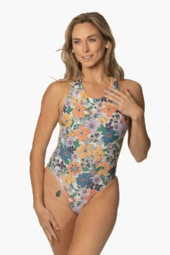 Audacious Onesie - Magnolia -JOLYN Sales Swim Onesies Audacious Print Magnolia Front CourtneySurf ChristinaQuakernik 021123