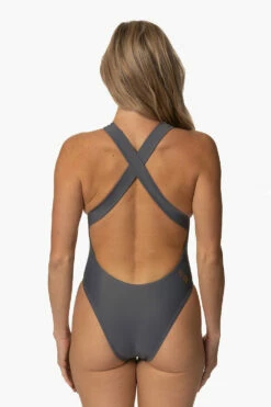 Audacious Onesie - Graphite 7 Audacious Onesie - Graphite -JOLYN Sales Swim Onesies Audacious Solid Graphite Back CourtneySurf ChristinaQuakernik 021123