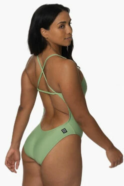 Brandon 2 Swim Onesie - Matcha -JOLYN Sales Swim Onesies Brandon Recycled Forever Solid Matcha SideBack KianiSouza 120122