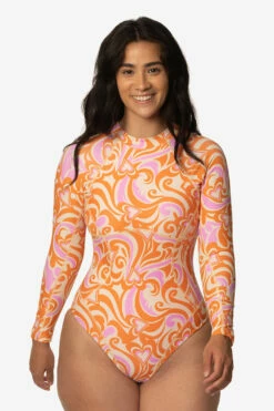 Elizabeth Zip-Up Surf Suit - Darlin 9 Elizabeth Zip-Up Surf Suit - Darlin -JOLYN Sales Swim Onesies Elizabeth Prints Darlin Front Destiny CSGD1 041123