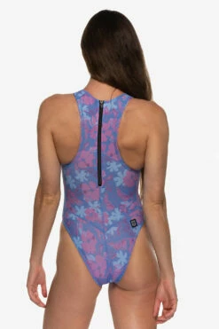 Fairlie Water Polo Suit - Hibiscus -JOLYN Sales Swim Onesies Fairlie Print Hibiscus Back Laura 060622