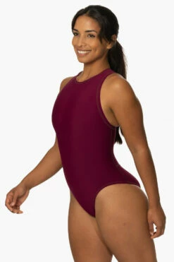 Front Page -JOLYN Sales Swim Onesies Fairlie Solid Cabernet SideFront KianiSouza 112222