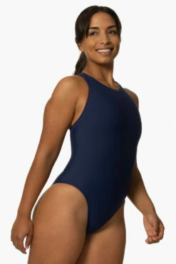 Fairlie Water Polo Suit - Navy -JOLYN Sales Swim Onesies Fairlie Solid Navy SideFront KianiSouza 112222