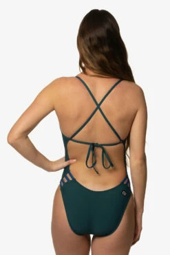 Gavin Swim Onesie - Peacock Contrast -JOLYN Sales Swim Onesies Gavin 2 Contrasts PEACDBS Back Kaylyn 031723