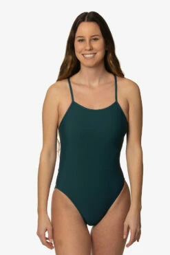 Gavin Swim Onesie - Peacock Contrast -JOLYN Sales Swim Onesies Gavin 2 Contrasts PEACDBS Front Kaylyn 031723