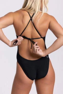 Jackson 4 Swim Onesie - Black -JOLYN Sales Swim Onesies Jackson 4 Solid Black BLK Back HollyMaine 060123