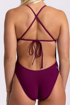 Jackson 4 Swim Onesie - Cabernet -JOLYN Sales Swim Onesies Jackson 4 Solid Cabernet CAB Back Zoom HollyMaine 060123