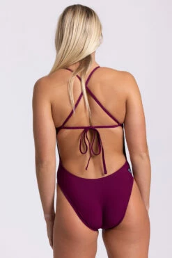 Jackson 4 Swim Onesie - Cabernet -JOLYN Sales Swim Onesies Jackson 4 Solid Cabernet CAB Back HollyMaine 060123