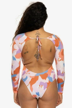 Lennon Long Sleeve Surf One Piece - Polynesia -JOLYN Sales Swim Onesies Lennon Solid Back Polynesia EKSD2 Maya 031722