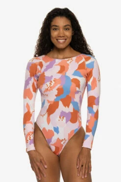 Lennon Long Sleeve Surf One Piece - Polynesia -JOLYN Sales Swim Onesies Lennon Solid Front Polynesia EKD2 Nikkie 040722