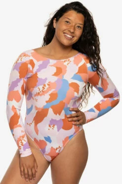 Lennon Long Sleeve Surf One Piece - Polynesia -JOLYN Sales Swim Onesies Lennon Solid Front Polynesia EKSD2 Maya 031722
