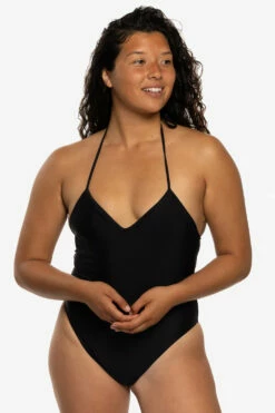 Lucia Surf One Piece - Black -JOLYN Sales Swim Onesies Lucia Solid Front2 Black BLK JSD1 Maya 031722