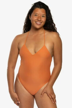 Lucia Surf One Piece - Sahara -JOLYN Sales Swim Onesies Lucia Solid Front Sahara JSD1 Maya 031722