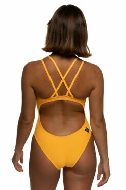 Murray Swim Onesie - Mango -JOLYN Sales Swim Onesies Murray Solid Back Mango MAN Chloe 111821