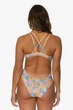 Murray Swim Onesie - Buttercup -JOLYN Sales Swim Onesies Murray Solids Buttercup Back LaurenMcKenna 030923