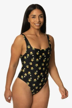 Nova Scotia Surf Onesie - Lemon Drop -JOLYN Sales Swim Onesies Nova Scotia Print Lemon Drop LEMONDROP Front Side TiaSurf KianiSouza 020923