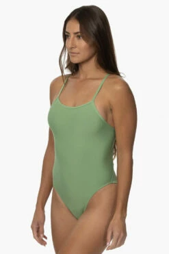 Perry Swim Onesie - Matcha -JOLYN Sales Swim Onesies Perry Recycled Forever Solid Matcha SideFront KianiSouza 120122 c85ae50c add3 4b62 a963 baabc9139e99