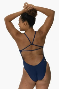 Raya Swim Onesie - Navy 9 Raya Swim Onesie - Navy -JOLYN Sales Swim Onesies Raya Solid Navy NVY Back Isabella 092022