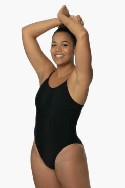 Taya Swim Onesie - Black -JOLYN Sales Swim Onesies Taya Solid Black BLK SideFront Isabella 092022