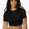 Aurora Short Sleeved Crop Rashie - Black 1 Aurora Short Sleeved Crop Rashie - Black -JOLYN Sales Swim Tops Aurora Solids Black Front Destiny CSGD1 041123