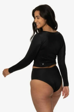 Freya Long Sleeved Crop Rashie - Black -JOLYN Sales Swim Tops Freya Solids Black Back Side Destiny CSGD1 041123