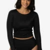 Freya Long Sleeved Crop Rashie - Black 1 Freya Long Sleeved Crop Rashie - Black -JOLYN Sales Swim Tops Freya Solids Black Front Destiny CSGD1 041123