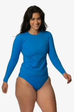 Hera Long Sleeved Rashie - Sapphire -JOLYN Sales Swim Tops Hera Solids Sapphire Front Side Destiny CSGD1 041123