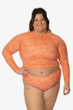 Moana Long Sleeved Crop Rashie - Crystal Cove -JOLYN Sales Swim Tops Moana Prints Crystal Cove Front CarlyCompton JSD2.23 021023