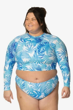 Moana Long Sleeved Crop Rashie - La Jolla 18 Moana Long Sleeved Crop Rashie - La Jolla -JOLYN Sales Swim Tops Moana Prints La Jolla Front CarlyCompton JSD2.23 021023