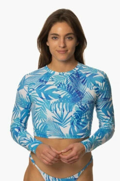Moana Long Sleeved Crop Rashie - La Jolla 19 Moana Long Sleeved Crop Rashie - La Jolla -JOLYN Sales Swim Tops Moana Prints La Jolla Front MichelleMason JSD2.23 030723