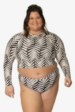 Moana Long Sleeved Crop Rashie - Pacific -JOLYN Sales Swim Tops Moana Prints Pacific Front CarlyCompton JSD2.23 021023