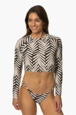 Moana Long Sleeved Crop Rashie - Pacific -JOLYN Sales Swim Tops Moana Prints Pacific Front MichelleMason JSD2.23 030723