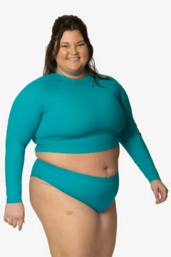 Moana Long Sleeved Crop Rashie - Encinitas -JOLYN Sales Swim Tops Moana Solids Encinitas Front Side CarlyCompton JSD2.23 021023