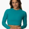 Moana Long Sleeved Crop Rashie - Encinitas 1 Moana Long Sleeved Crop Rashie - Encinitas -JOLYN Sales Swim Tops Moana Solids Encinitas Front MichelleMason JSD2.23 030723