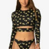 Taranaki Long Sleeved Crop Cut-Out Rashie - Lemon Drop 2 Taranaki Long Sleeved Crop Cut-Out Rashie - Lemon Drop -JOLYN Sales Swim Tops Taranaki Print Lemon Drop LEMONDROP Front TiaSurf MiskaSykora 021023