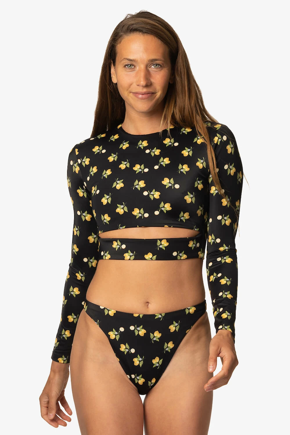 Taranaki Long Sleeved Crop Cut-Out Rashie - Lemon Drop 3 Taranaki Long Sleeved Crop Cut-Out Rashie - Lemon Drop