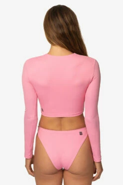 Taranaki Long Sleeved Crop Cut-Out Rashie - Dazzle -JOLYN Sales Swim Tops Taranaki Solid Dazzel Back TiaSurf MiskaSykora 021023