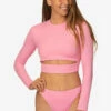 Taranaki Long Sleeved Crop Cut-Out Rashie - Dazzle -JOLYN Sales Swim Tops Taranaki Solid Dazzel Front TiaSurf MiskaSykora 021023